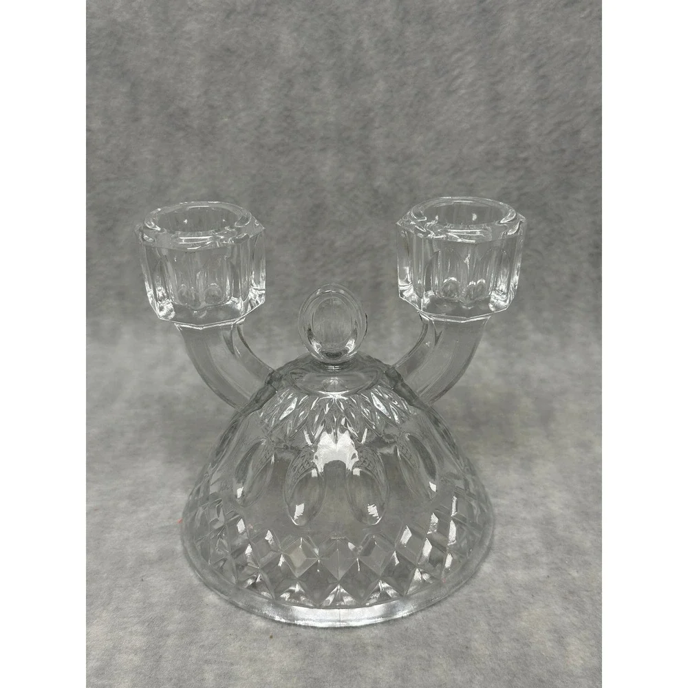 Unbranded Double Arm Candelabra Taper Candle Holder Clear‎ Pressed Glass